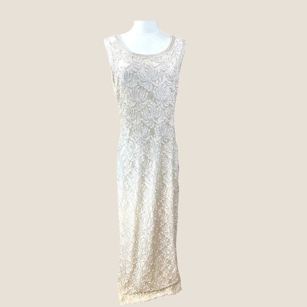 MAH White/cream Size Large beaded sleeveless Sheath Maxi Dress‎